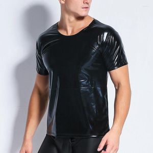 Men's T Shirts Men's T-Shirts Mens Wet Look T-shirt Sexy Slim Tight Tops Faux PU Leather Shirt Male Club Tee Short Sleeve Muscle