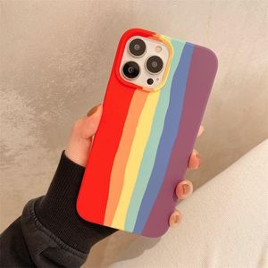 iPhone Case 14 Case 11promax/12 13 Жидкий силиконовый XR/XS Soft Case 7p/8plus защитный цвет радуги