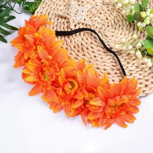 Bandanas 1PC Elasticity Headband Artificial Sunflower Wreath Hair Band Stretch Headdress For Party Orange