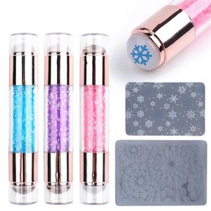 Nail Art Kits 3cm/2cm Silicone Head Transparent Double Stamper For French Nails Stamping Tool
