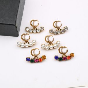 Classic Letter Stud 18K Gold Plated Luxury Brand Designers Geometric 925 Silver Famous Women Double Colorful Crystal Rhinestone Earrings Wedding Party Jewerlry