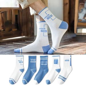 Herrstrumpor 5Pair /Lot Men's Sports Long Skateboard Basketball Cotton Ankle High Hip Hop Sock Sock Quality Calcetines Unisex