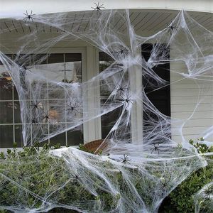 Diğer Festival Parti Malzemeleri Cadılar Bayramı Dekorasyonları Yapay Örümcek Web Süper Streç örümcek ağları sahte örümceklerle korkutucu sahne dekoru korku evi sahne 220922
