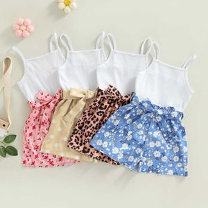 Rompers 16t garotas sem mangas dota -macacão de leopardo floral com traje de retalhos impresso com cinto de verão