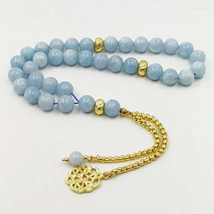 Strand Naturalne Akwamarynki w stylu kamiennym Tasbih Bracelets Misbaha Misbaha Specjalny islam dar dla muzułmanina 33 45 66 99 Złote Krzyki modlitewne