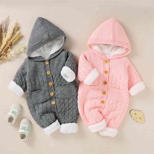 Pagliaccetti Autunno Inverno Neonate Ragazzi Pagliaccetto lavorato a maglia Maniche lunghe con cappuccio Tuta di cotone Neonato Abbigliamento casual Vestiti per bambini J220922