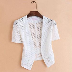 Jaquetas femininas renda pequena xale feminina 2022 verão vestindo uma camisa de cardigã curta aberta Cardigan Casas finas do lado de fora do terno w377