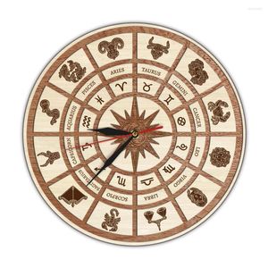 Wandklokken Zodiac Circle Sign boerderij stijl klok rond horoscoop astrologisch kunstwerk thuis decor Watch housewarming cadeau