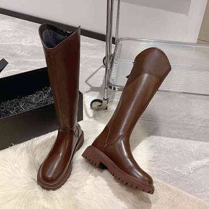 Boots Dress Shoes Designer 2023 Nya vinterkvinnor Kn￤ H￶gtid L￤derplattform L￥ngt kontor Lady Footwear Ytmtloy Botine de Muje 1