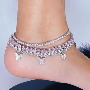 Fußkettchen Mode Geometrische Schmetterling Kristall Anhänger Fußkettchen Set Damen Sommer Boho Strand Charme Barfuß Sandalen Mädchen Schmuck