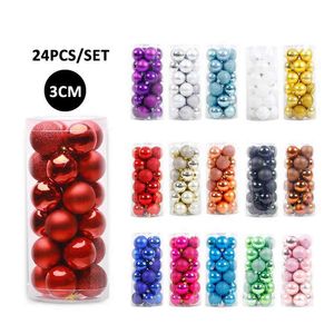Christmas Decorations 24pcs/Lot 3cm/1.2Inch Color Tree Ball Ornaments Hang Shiny Bauble For Home House Bar Party Y2209