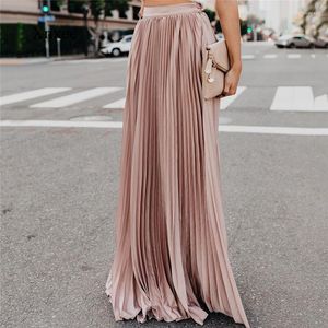Skirts Solid Long Pleated Skirt Chiffon High Waist Women's Maxi Floor Length Ladies Loose Green Black Pink Bottoms Female Outfit