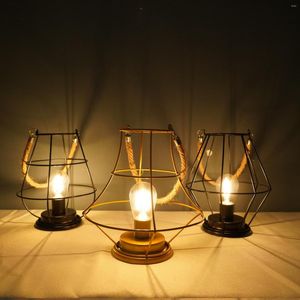 Candle Holders Wrought Iron Table Lamp LED Night Light Vintage Red Wine Glass Bottle Gift Home Decor Bedroom Bedside Desk LightLight