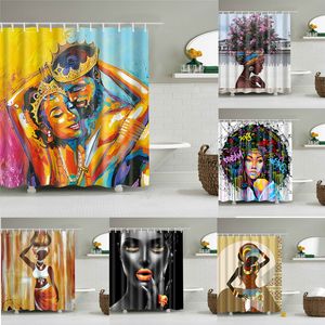 Duschvorhänge, Afroamerikaner, Afro-Schwarz, Mädchen, Frauen, Kunstdesign, Graffiti, Badezimmer, wasserdicht, Polyester, mit Haken 220922