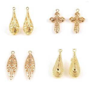 Charms 2pcs 3D Religious 18K Gold Color Metal Filigree Pendants Hollow Cross Drop Charm For DIY Earring Necklace Jewelry Finding