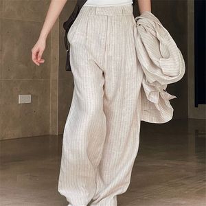 Kvinnor Pants Capris Spring Summer Women's Casual Striped High midja Löst breda benbyxor 220923