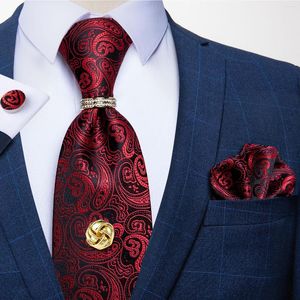 Laço de arco design design vermelho paisley tie masculina anel de luxo bolso square punhos de punho para homens galhetas de festa de negócios DiBangu DiBangu