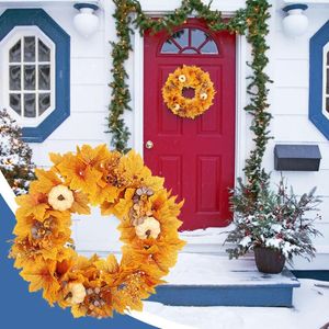 Decorative Flowers White Pumpkin Pearlescent Wreath Vine Circle With Battery Operated Lights Door Decorations