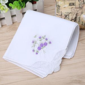 Bow Ties 6 Pcs Vintage Cotton Ladies Embroidered Lace Handkerchief Women Floral Hanky