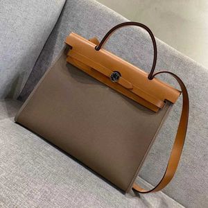 Luxury Herbag designer fashion women s bag herb canvas portable shoulder saddle leather briefcase men s and color matching Commuter Bag trend