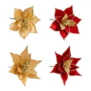 Weihnachtsdekorationen Künstliche Glitzerblume Rot Gold Dekorative Simulation Blumen Für Baumkränze Hochzeit Party Großhandel