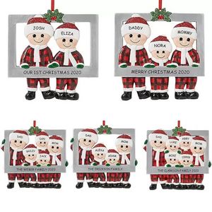 PVC Soft Rubber Chile Decorations Cute Christmas Family Ornament Red Plaid Santa Claus Pendant DIY Namn Foto Frame Xmas Tree Ornaments Gifts Wly935