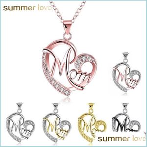 Pendant Necklaces Fashion Style Heart With Zircon Mom Love Charm Necklace Family Jewelry Msee Pic Pendant Word Gifts New Dhagn