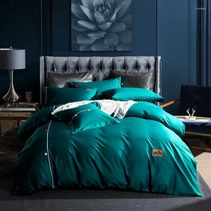 Set di biancheria da letto set di cotone di lusso abbottonate artigianato ricamo egiziano a colore piumino foglio di coperchio/cuscino di lino