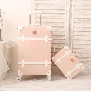 Suitcases Retro Fashion Handmade Set Rolling Luggage Makeup Bag Women Pink Spinner Carry On Travel Trolley Suitcase Box With Cosmetic Case