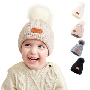 Berretti invernali per bambini in maglia Berretti unisex per bambini in lana per maglieria Berretto all'uncinetto Testa calda Cappellini con pompon Cappelli da sci per esterni M4203