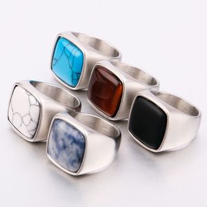 8/9/10/11/12/13 Stainless Steel Men Women Ring Black White Red Tiger Eye Color Agate Stone Vintage Punk FingerJewelry Waterproof Never Fade Male Gift Accessory