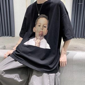 Men's T Shirts Fashion T-shirts Tide Printing Korean Trend Loose Boys Oversized Shirt Summer Short-sleeved Round Neck All-match