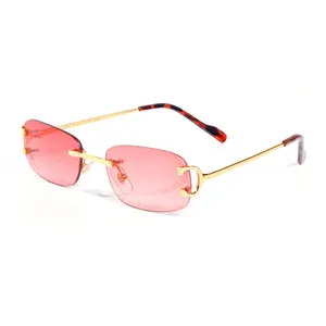 新しいファッションメンズデザイナー眼鏡反射ミラーカルティサングラス女性フレームレス赤黒サングラス女性のためのゴールドフレームパンサー lunettes 高級ファム