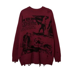 Men s Sweaters Ripped Goth Women Vintage Black Oversized Knitted Sweater Harajuku Anime Y2k Clothes Fashion Frayed Pullover 220922