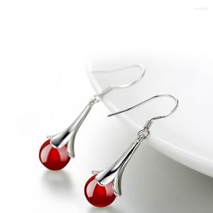 Orecchini pendenti da sposa Gioielli da donna da sposa Agata naturale Orecchino a goccia Sfera rotonda Perle di pietra nera rossa Ear Earrin EA