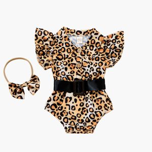 Artırıcılar Bebek Yaz Sumpers Kafa Bandı Toddler Yenidoğan Kız Bebek Leopard Kemer Tulumlar Tulumlar Günlük Giyim Kıyafetleri J220922