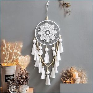 Tapestres tapeçarias Dreamcatchers Tapestry de tapeçaria artesanal Rame Feather White Tassel Boho Parede pendurada na sala de estar Quarto de vento HOM DHEAS