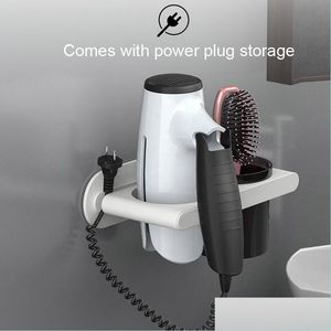 Bathroom Storage Organization Plastic Hair Dryer Holder With Wall Cup Shelf Accessory Punch I88 Drop Delivery 2021 Home Garden House Dhyjz