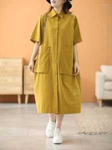 Casual Dresses Summer Woman 2022 Elegant Solid Color Large Pocket Lapel Single-Breasted Dress Shirt Long kjol Kvinnor