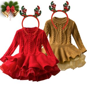 Special Occasions Christmas Party Costume Long Sleeve Sweater Dresses For Girls Winter Knitted Thick Princess Dress Children 3 4 5 6 7 8 Years 220922