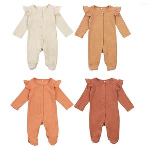 Clothing Sets 2022 Infant Baby Girls Boys Footed Jumpsuits Ribbed Footies Cute Ruffled Long Sleeve Solid Color Knitted One-Piece Pajamas