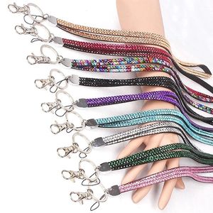 Neck Strap Crystal cell phone Lanyard Diamond Lanyards Candy Colors Rhinestone With Metal Clip Multi Color CellPhone Id Card