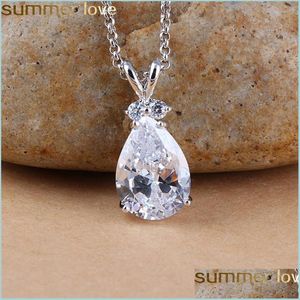 Pendant Necklaces New Crystal Teardrop Pendant Necklace For Women Colorf Cubic Zirconia Cute Rabbit Sier Chain Trendy Jewelry Drop De Dhaht