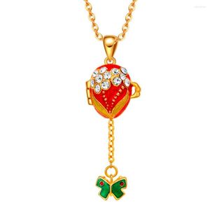 Pendant Necklaces Enamel HandMade Jewelry Can Open Flower Butterfly Brass Vintage Egg Dual Purpose Crystal Necklace Gift To Women Or Girls