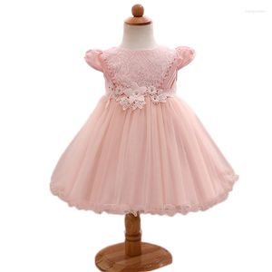 Girl Dresses Baby Girls Born Clothes Lace Flower Princess Dress Pink Champagne Pearl Vestidos Pricesa Recien Nacido