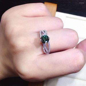 クラスターリングカラーダイヤモンドジュエリー緑の女性用S925シルバーカラー再サイズ可能なBizuteria anillos de Pure Gemstone Ring女性