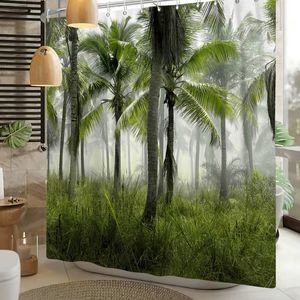Занавески для душа натуральные лесные ландшафты тропические деревья Бохо Водонепроницаемые 3D -перегородка с крючками 220922