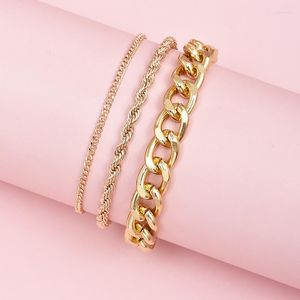 Fußkettchen Einfache Retro Twisted Goldkette Kubanische Dicke Fußkettchen Set Damen Sommer Boho Strand Sandalen Metall Mädchen Schmuck Armband