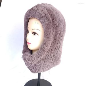 Kabarık Bere Şapkası toptan satış-Beralar Kadın Kışlı Doğal Rex Kürk Şapka Eşarp Sıcak Kalın Kalın Gerçek Günü