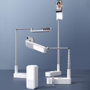 Selfie Stand Portable mobiltelefoninnehavare Infällbar trådlös Bluetooth Live Broadcast Video Stand Dimble Selfie LED Fill Light